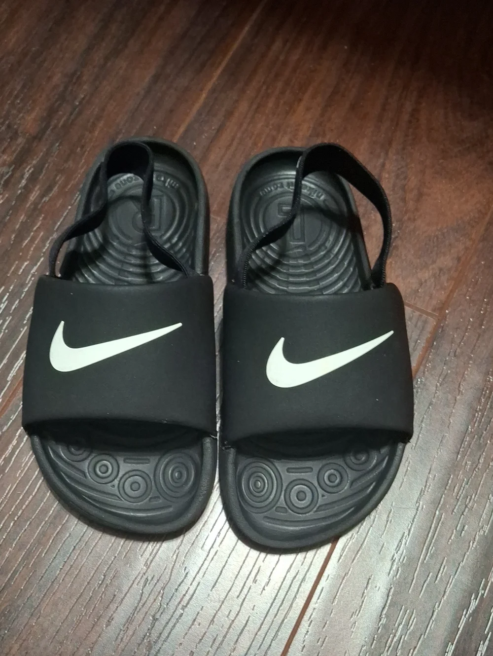 Nike Kawa Black Slide Strap Sandals with White Swoosh Toddler Size 9